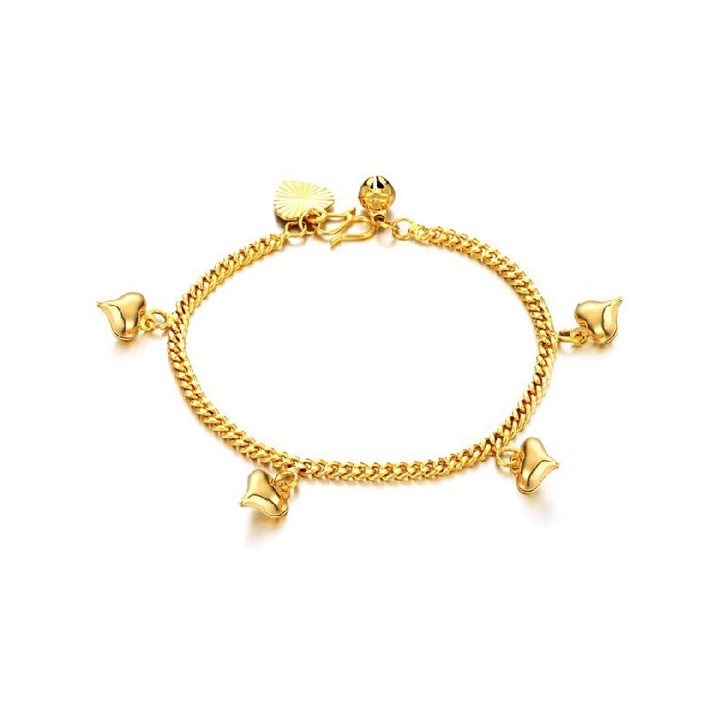 Pulseira Feminina Banhada A Ouro 18K Com Sinos E Formato De Coração, Da Reliable Reputation Pulseira Feminina Banhada A Ouro 18K Com Sinos E Formato De Coração, Da Reliable Reputation