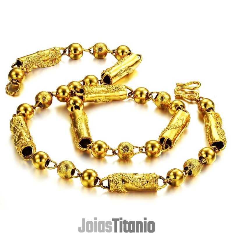 Colar Masculino De Alta Qualidade Com Padrão De Dragão Banhado A Ouro 18K Colar Masculino De Alta Qualidade Com Padrão De Dragão Banhado A Ouro 18K