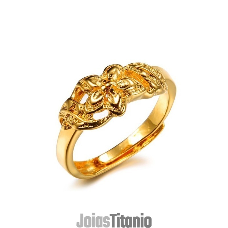 Anel Feminino Banhado A Ouro 18K Com Padrão Floral De Alta Qualidade Anel Feminino Banhado A Ouro 18K Com Padrão Floral De Alta Qualidade