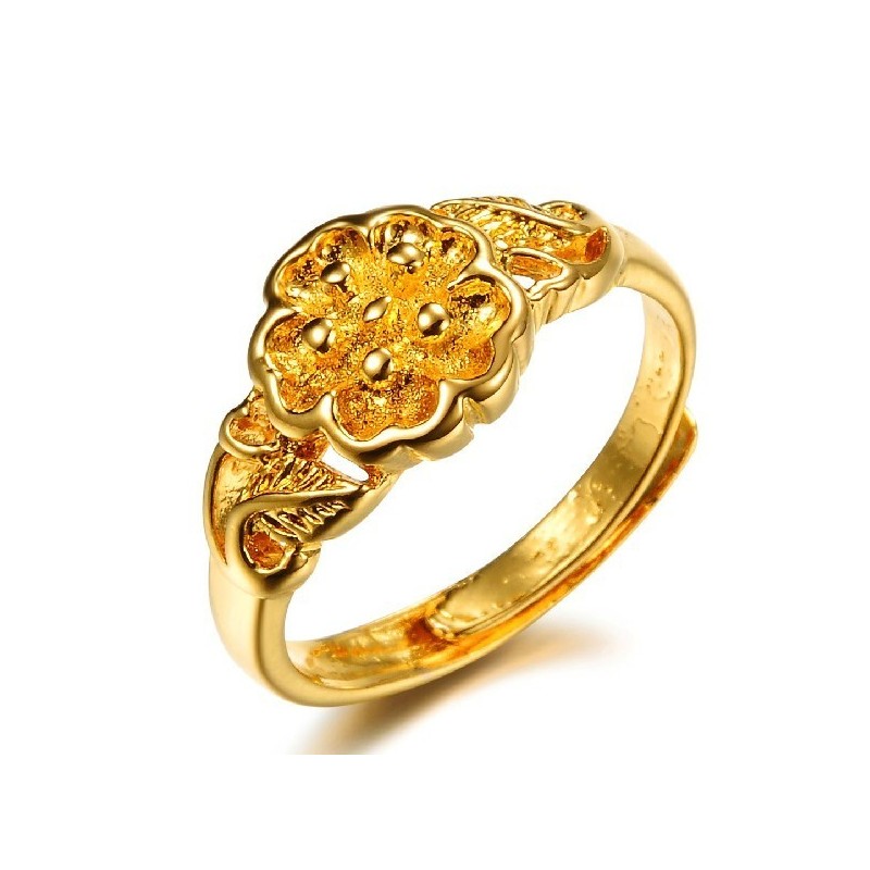 Anel Feminino Banhado A Ouro 18K Com Padrão Floral De Alta Qualidade Anel Feminino Banhado A Ouro 18K Com Padrão Floral De Alta Qualidade