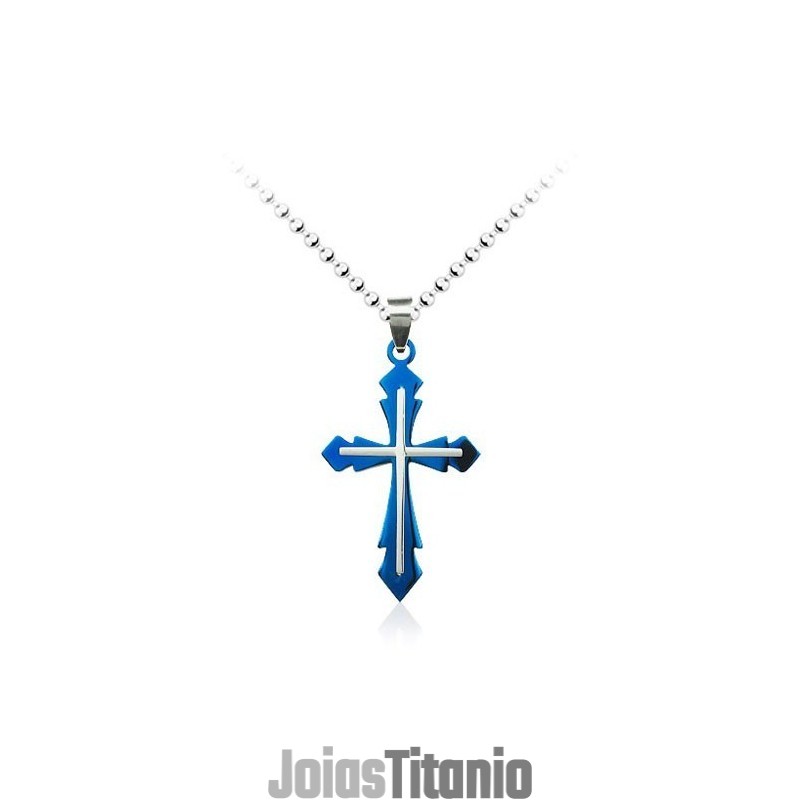 Pingente De Cruz De Titânio Azul Masculino Da Moda - Corrente Grátis Pingente De Cruz De Titânio Azul Masculino Da Moda - Corrente Grátis