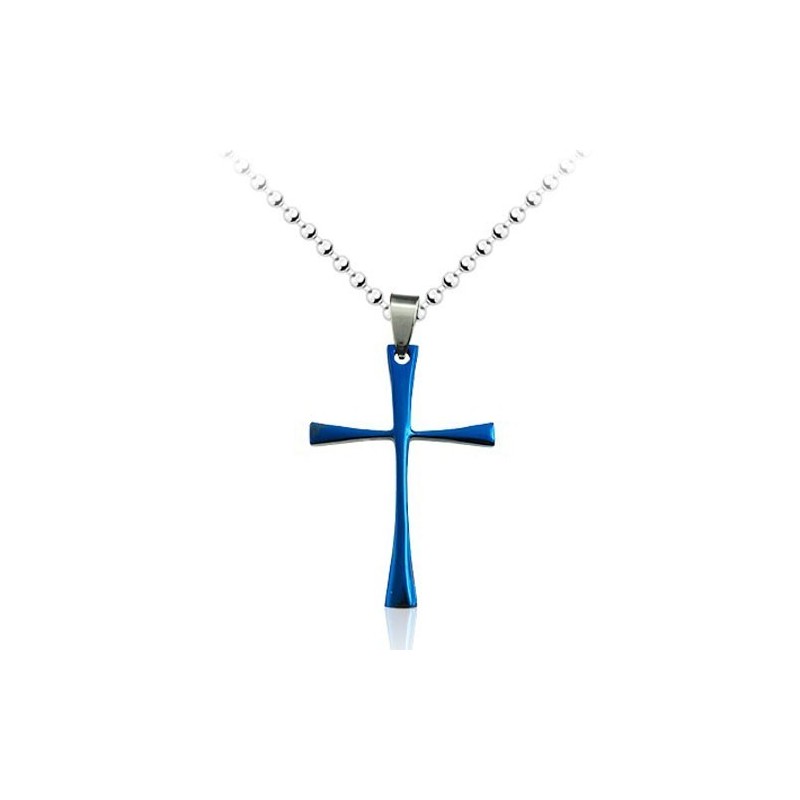 Pingente Cruz Simples De Titânio Azul Masculino - Corrente Grátis