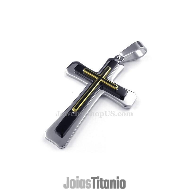 Colar Com Pingente De Cruz De Titânio De Três Camadas (Corrente Grátis) Colar Com Pingente De Cruz De Titânio De Três Camadas (Corrente Grátis)