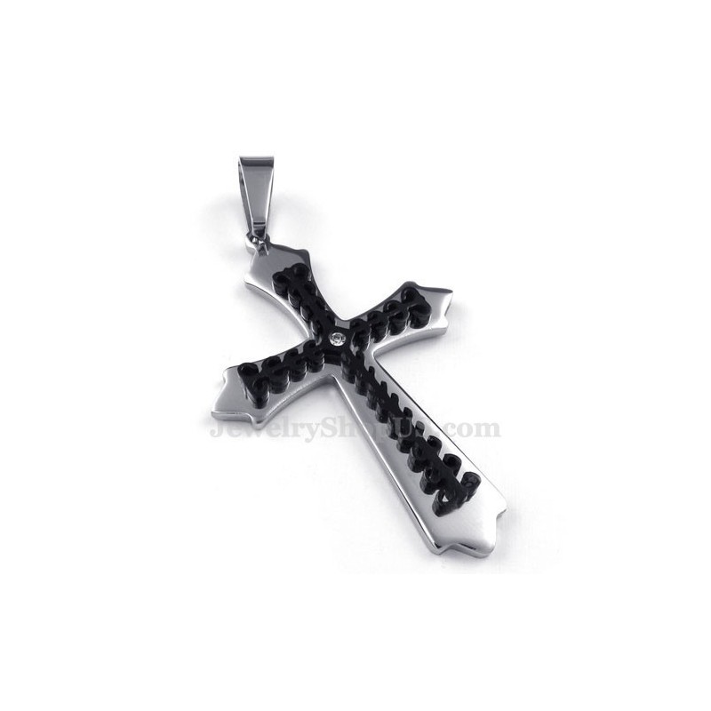 Colar Com Pingente De Cruz De Titânio Preto (Corrente Grátis)