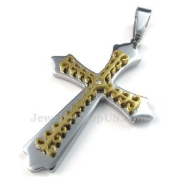 Colar Com Pingente De Cruz De Titânio Dourado (Corrente Grátis)