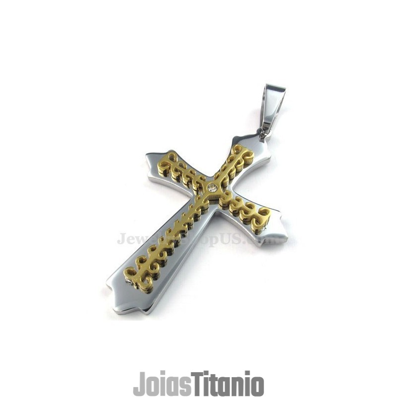 Colar Com Pingente De Cruz De Titânio Dourado (Corrente Grátis) Colar Com Pingente De Cruz De Titânio Dourado (Corrente Grátis)