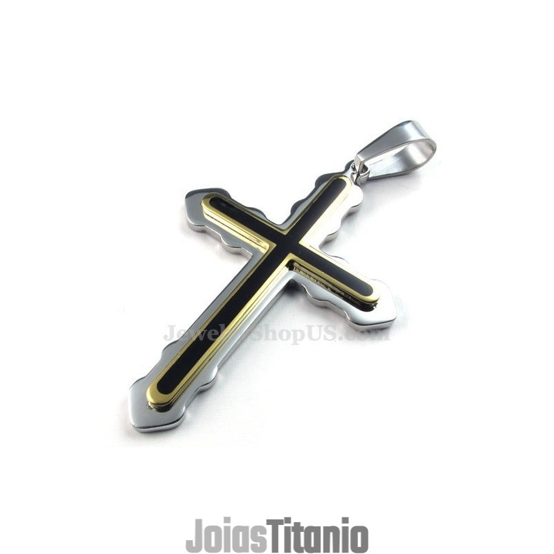 Colar Com Dois Pingentes De Cruz De Titânio (Corrente Grátis)