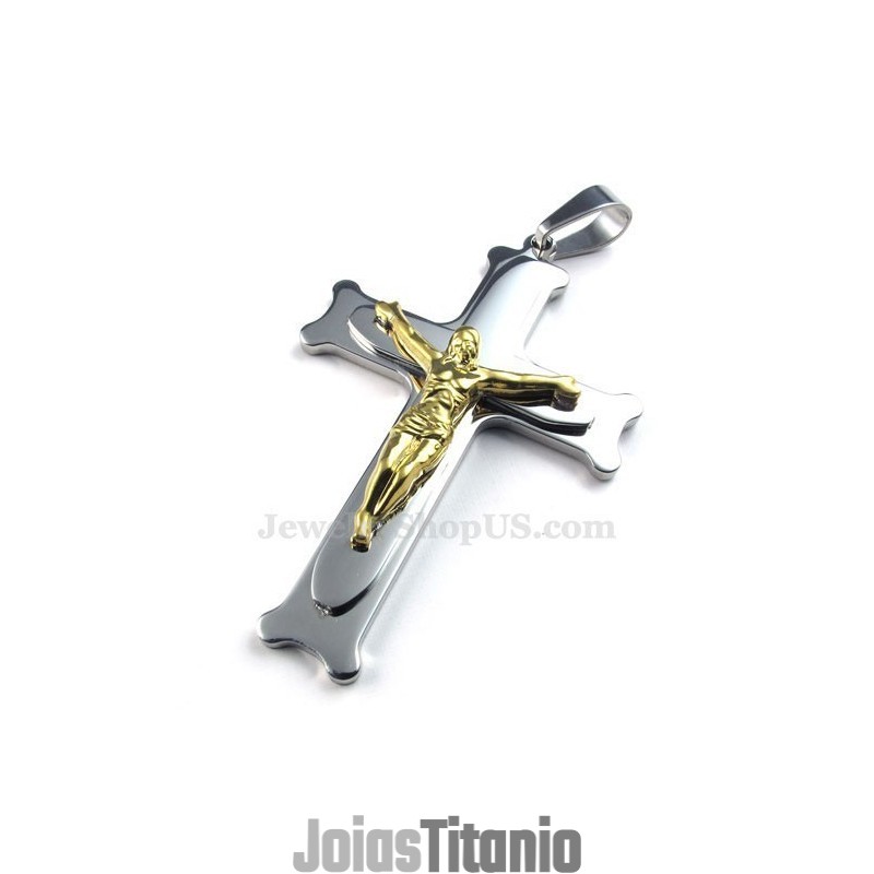 Colar Com Pingente De Cruz De Prata E Titânio Jesus (Corrente Grátis) Colar Com Pingente De Cruz De Prata E Titânio Jesus (Corrente Grátis)