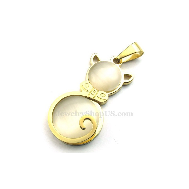 Colar Com Pingente De Olho De Gato Dourado Em Titânio (Corrente Grátis) Colar Com Pingente De Olho De Gato Dourado Em Titânio (Corrente Grátis)
