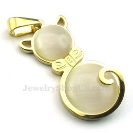 Colar Com Pingente De Olho De Gato Dourado Em Titânio (Corrente Grátis)