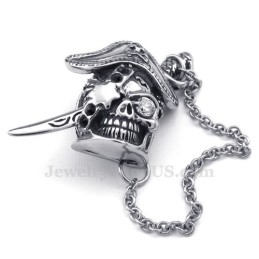 Colar Com Pingente De Caveira Em Titânio Com Espada Elegante Masculina (Corrente Grátis)