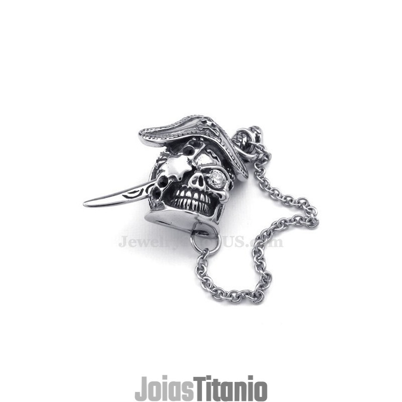 Colar Com Pingente De Caveira Em Titânio Com Espada Elegante Masculina (Corrente Grátis)