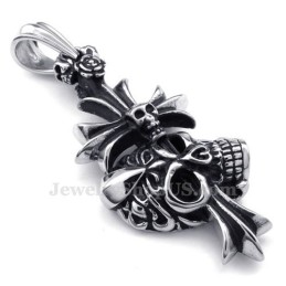 Colar Com Pingente De Cruz De Caveira De Titânio (Corrente Grátis)