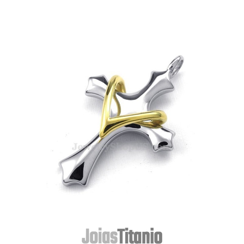 Colar Com Pingente De Titânio Em Forma De Cruz E Amor (Corrente Grátis)