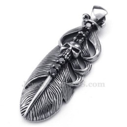 Colar Com Pingente De Pena De Titânio Adornado Com Caveira (Corrente Grátis)