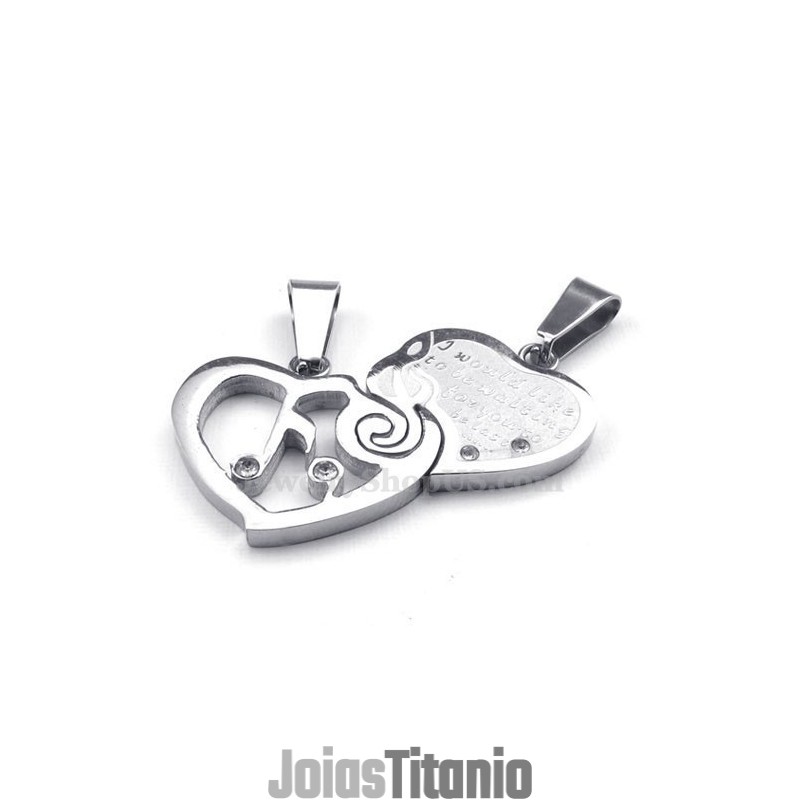 Colar Com Pingente De Corações De Casal Em Titânio Prateado (Corrente Grátis) (Um Par) Colar Com Pingente De Corações De Casal Em Titânio Prateado (Corrente Grátis) (Um Par)