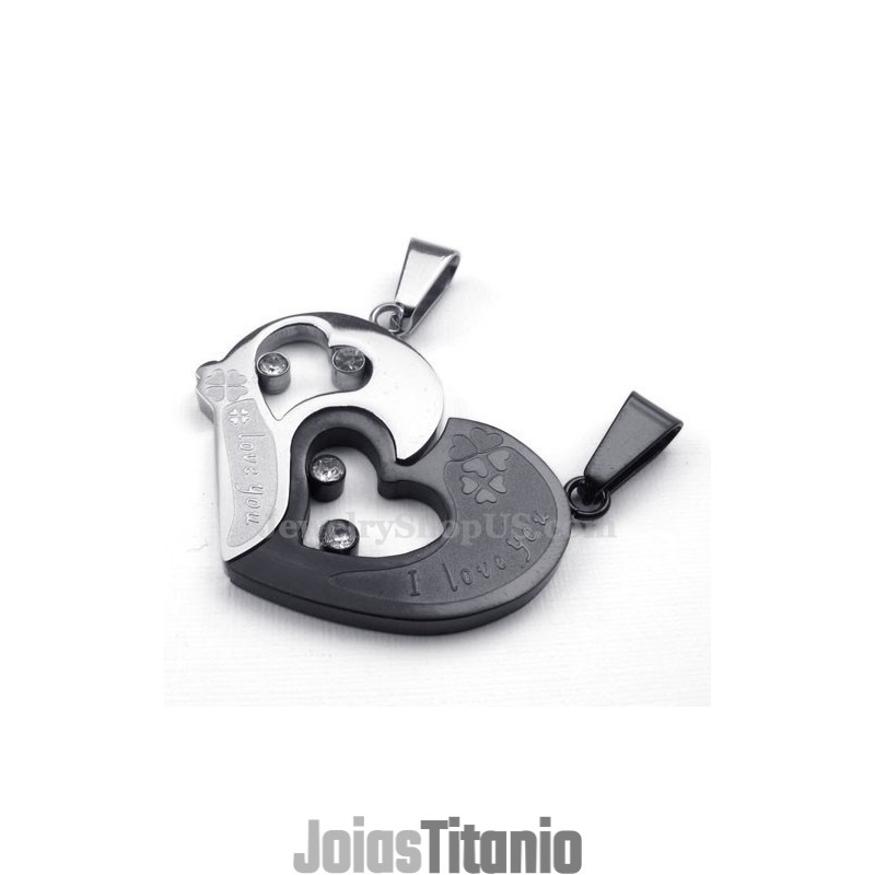 Colar Com Pingente De Corações De Titânio Para Casais (Corrente Grátis) (Um Par) Colar Com Pingente De Corações De Titânio Para Casais (Corrente Grátis) (Um Par)
