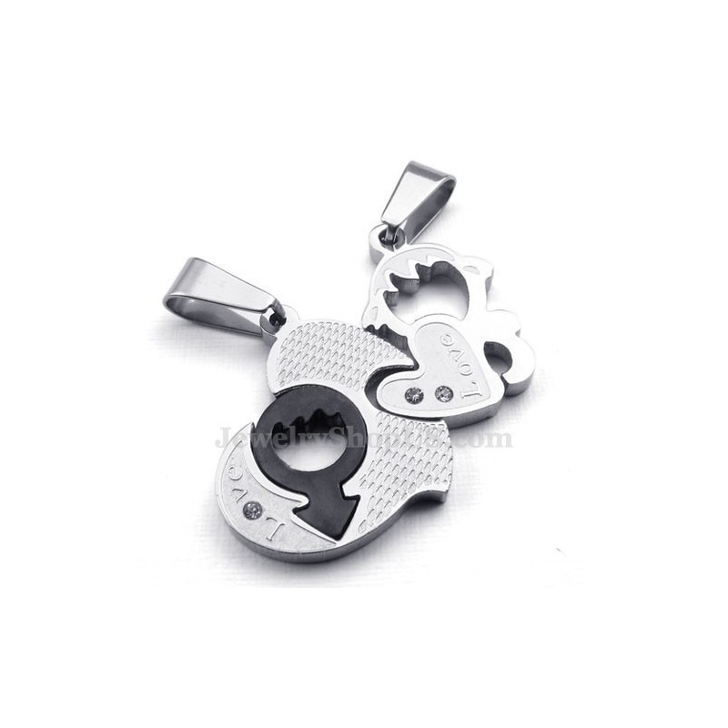 Colar Com Pingente De Dois Corações De Titânio (Corrente Grátis) (Um Par)