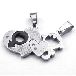 Colar Com Pingente De Dois Corações De Titânio (Corrente Grátis) (Um Par)