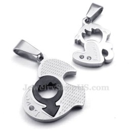 Colar Com Pingente De Dois Corações De Titânio (Corrente Grátis) (Um Par)