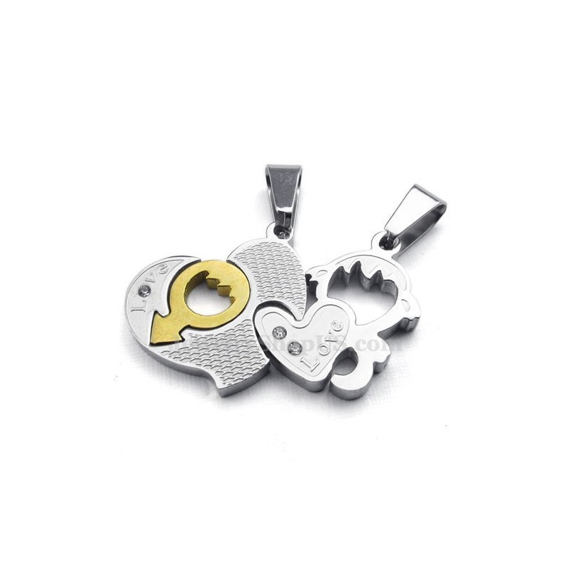 Colar Com Pingente De Dois Corações De Titânio (Corrente Grátis) (Um Par)