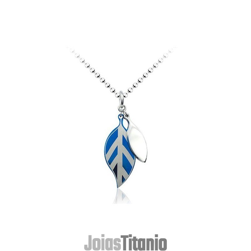 Pingente De Titânio Com Folha Azul Da Moda - Corrente Grátis
