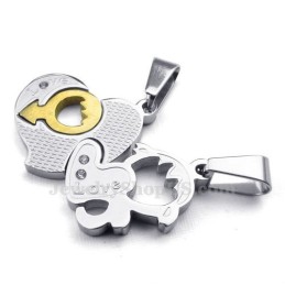 Colar Com Pingente De Dois Corações De Titânio (Corrente Grátis) (Um Par)