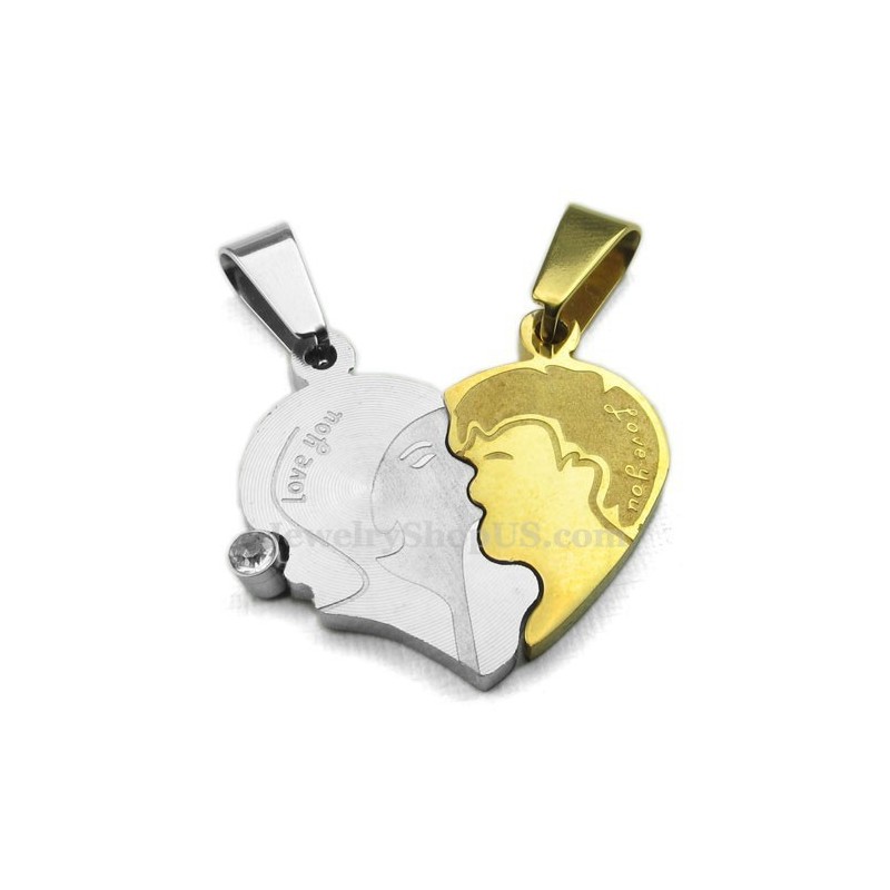 Colar Com Pingente De Corações Partidos Em Titânio (Corrente Grátis) (Um Par)