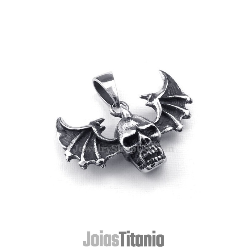 Colar Com Pingente De Caveira De Titânio Com Asas (Corrente Grátis) Colar Com Pingente De Caveira De Titânio Com Asas (Corrente Grátis)
