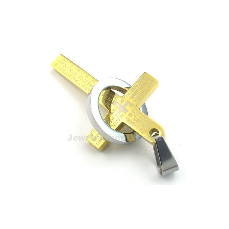 Colar Com Pingente De Cruz Em Titânio E Ouro (Corrente Grátis)