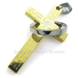 Colar Com Pingente De Cruz Em Titânio E Ouro (Corrente Grátis)