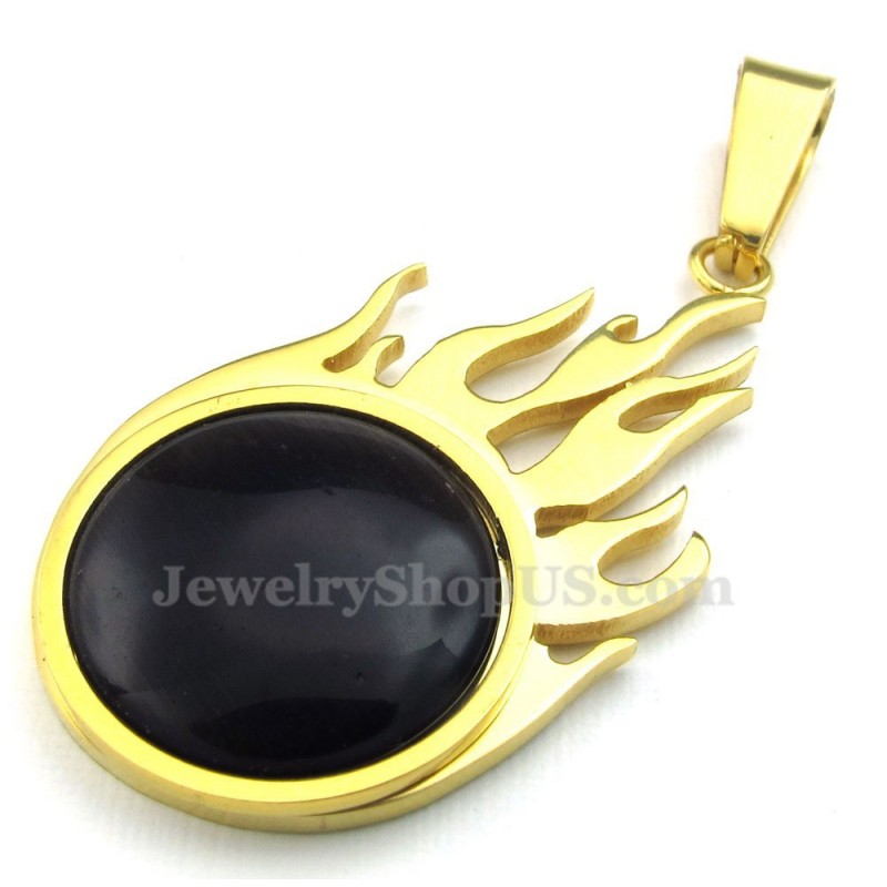 Colar Com Pingente De Bola De Fogo Em Titânio E Ouro (Corrente Grátis) Colar Com Pingente De Bola De Fogo Em Titânio E Ouro (Corrente Grátis)