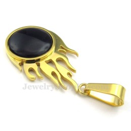 Colar Com Pingente De Bola De Fogo Em Titânio E Ouro (Corrente Grátis)
