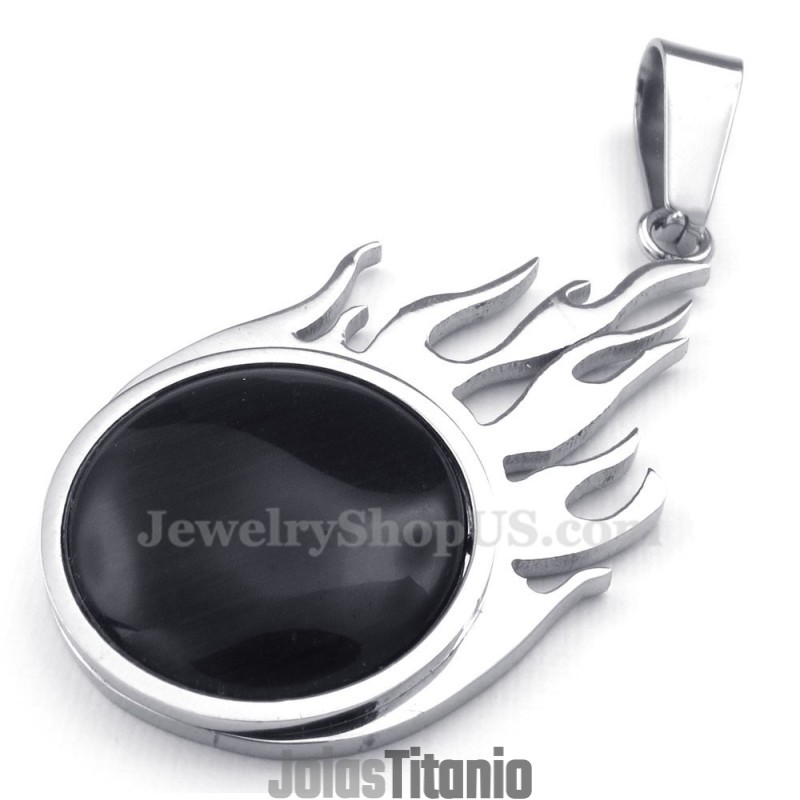 Colar Com Pingente De Bola De Fogo Em Titânio E Prata (Corrente Grátis) Colar Com Pingente De Bola De Fogo Em Titânio E Prata (Corrente Grátis)
