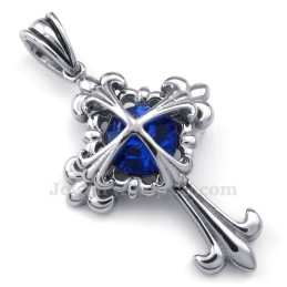 Colar Com Pingente De Cruz Em Forma De Flor De Titânio E Zircônia Azul (Corrente Grátis)
