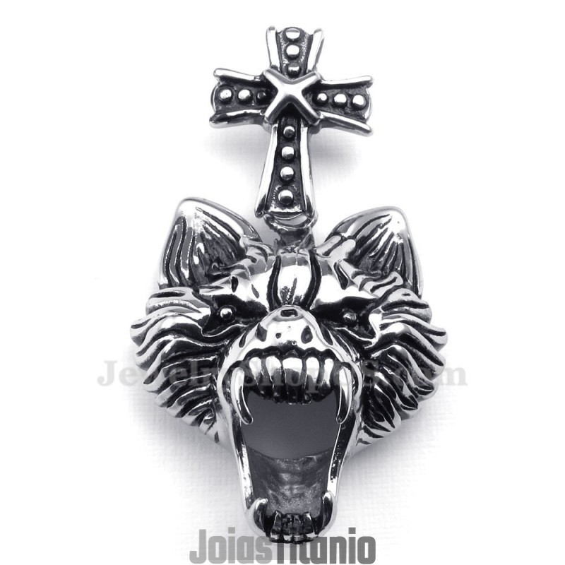 Colar Com Pingente De Cabeça De Lobo De Titânio (Corrente Grátis) Colar Com Pingente De Cabeça De Lobo De Titânio (Corrente Grátis)
