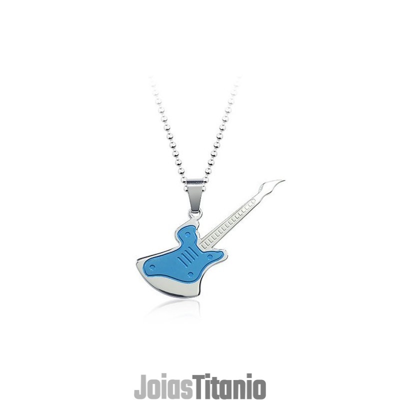 Pingente De Guitarra Azul De Titânio Da Moda - Corrente Grátis Pingente De Guitarra Azul De Titânio Da Moda - Corrente Grátis