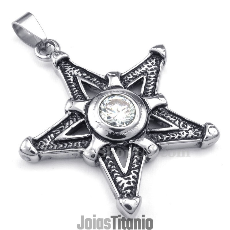 Colar Com Pingente De Estrela Da Sorte Em Titânio E Zircônia Branca (Corrente Grátis) Colar Com Pingente De Estrela Da Sorte Em Titânio E Zircônia Branca (Corrente Grátis)