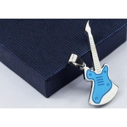 Pingente De Guitarra Azul De Titânio Da Moda - Corrente Grátis