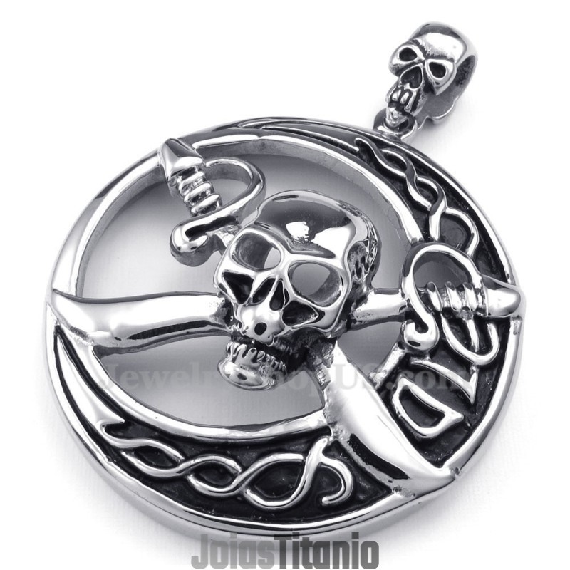 Colar Com Pingente De Caveira Pirata De Titânio (Corrente Grátis) Colar Com Pingente De Caveira Pirata De Titânio (Corrente Grátis)