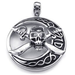 Colar Com Pingente De Caveira Pirata De Titânio (Corrente Grátis)