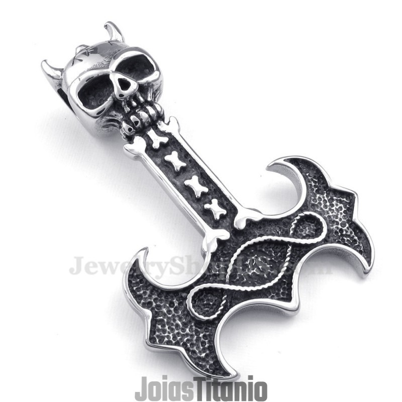 Colar Com Pingente De Martelo De Thor Em Titânio (Corrente Grátis)