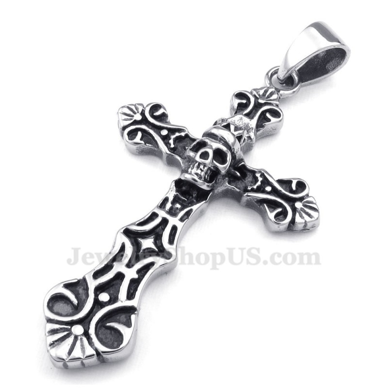 Colar Com Pingente De Cruz De Titânio E Caveira (Corrente Grátis) Colar Com Pingente De Cruz De Titânio E Caveira (Corrente Grátis)
