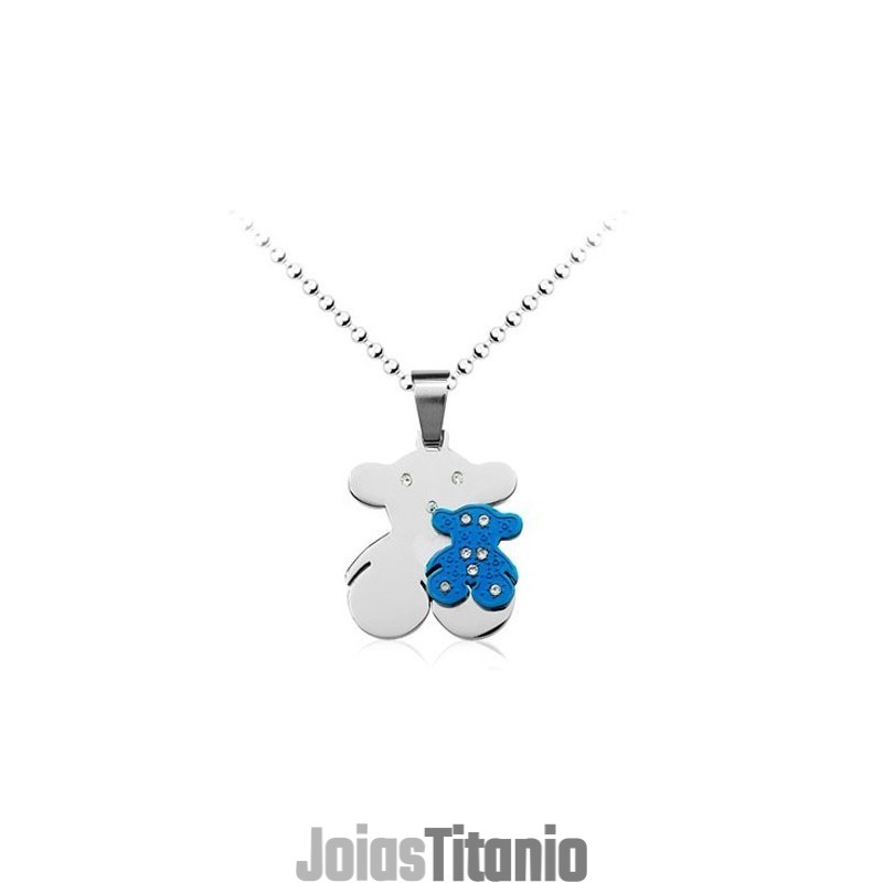 Pingente De Titânio Tous Azul E Prata Com Pingente Em Formato De Coração - Corrente Grátis