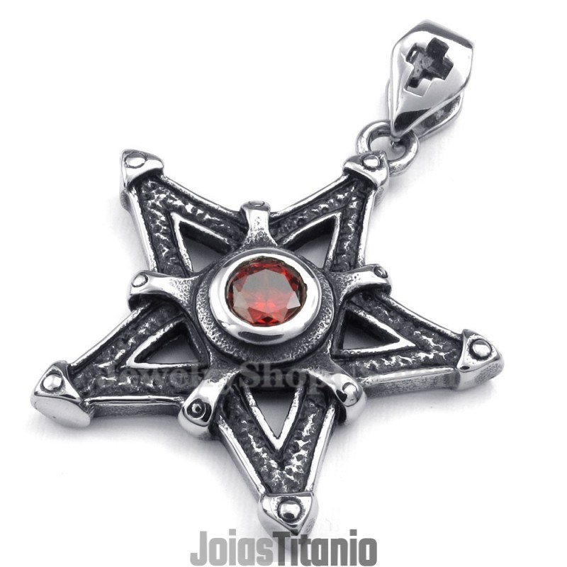 Colar Com Pingente De Estrela De Titânio E Zircônia Vermelha (Corrente Grátis) Colar Com Pingente De Estrela De Titânio E Zircônia Vermelha (Corrente Grátis)