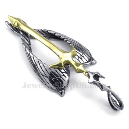 Colar Com Pingente De Cruz De Titânio E Ouro Wings (Corrente Grátis)