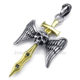 Colar Com Pingente De Cruz De Caveira E Espada Dourada De Titânio (Corrente Grátis)