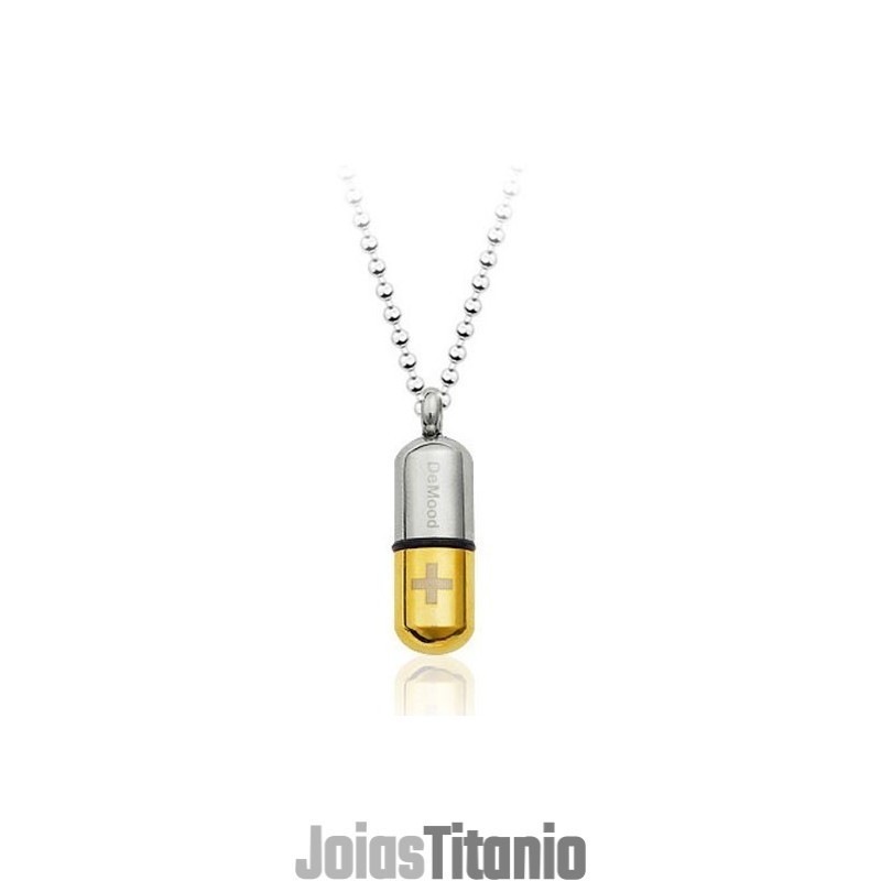 Novo Estilo De Pingente De Titânio Com Cápsula Dourada Que Pode Ser Aberta - Corrente Grátis
