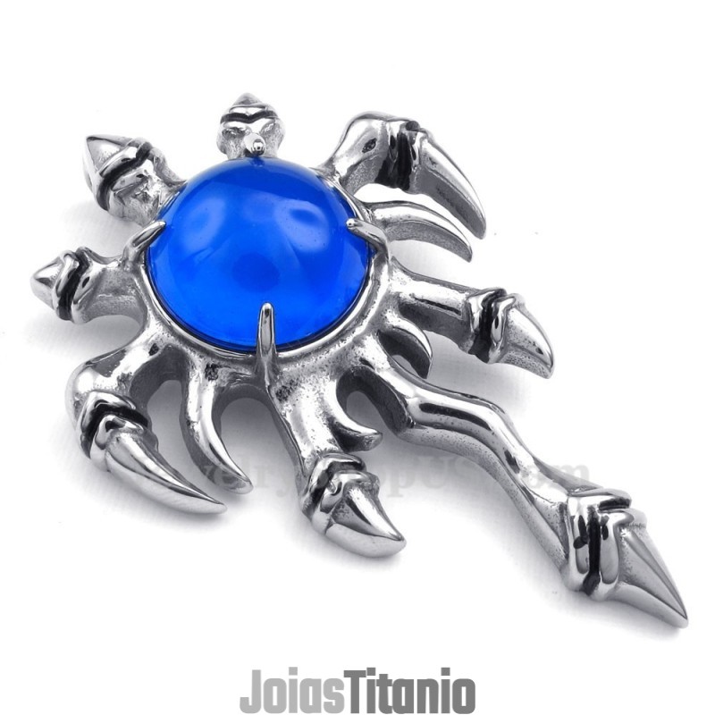 Colar Com Pingente De Garra De Titânio E Zircônia Azul (Corrente Grátis) Colar Com Pingente De Garra De Titânio E Zircônia Azul (Corrente Grátis)