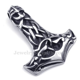 Colar Com Pingente De Martelo De Thor E Caveira De Titânio (Corrente Grátis)